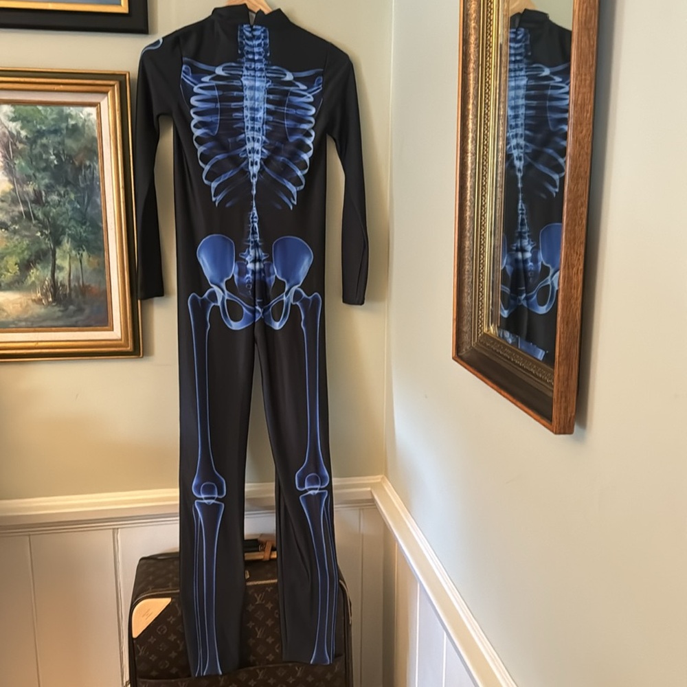 NEW Dollskill Dolls Kill Skeleton Suit Halloween Costume jumpsuit small Skull